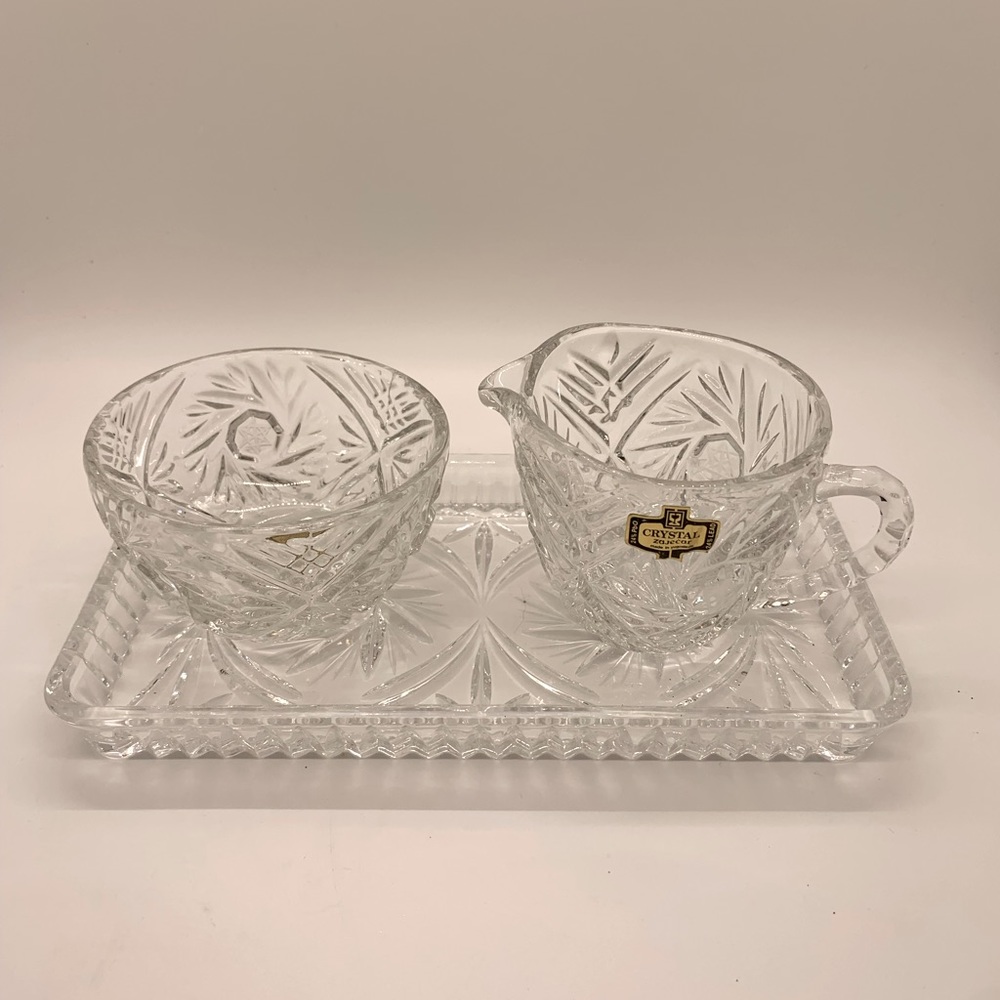 Stunning Vintage ZAJECAR 24% lead cut crystal Sugar, Creamer and Tray set!